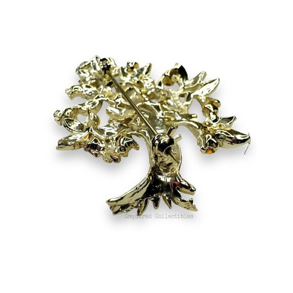 Dodds Gold Tone Blue Red Yellow Crystal Tree Brooch Clip On Earring Set Vintage - Picture 6 of 11